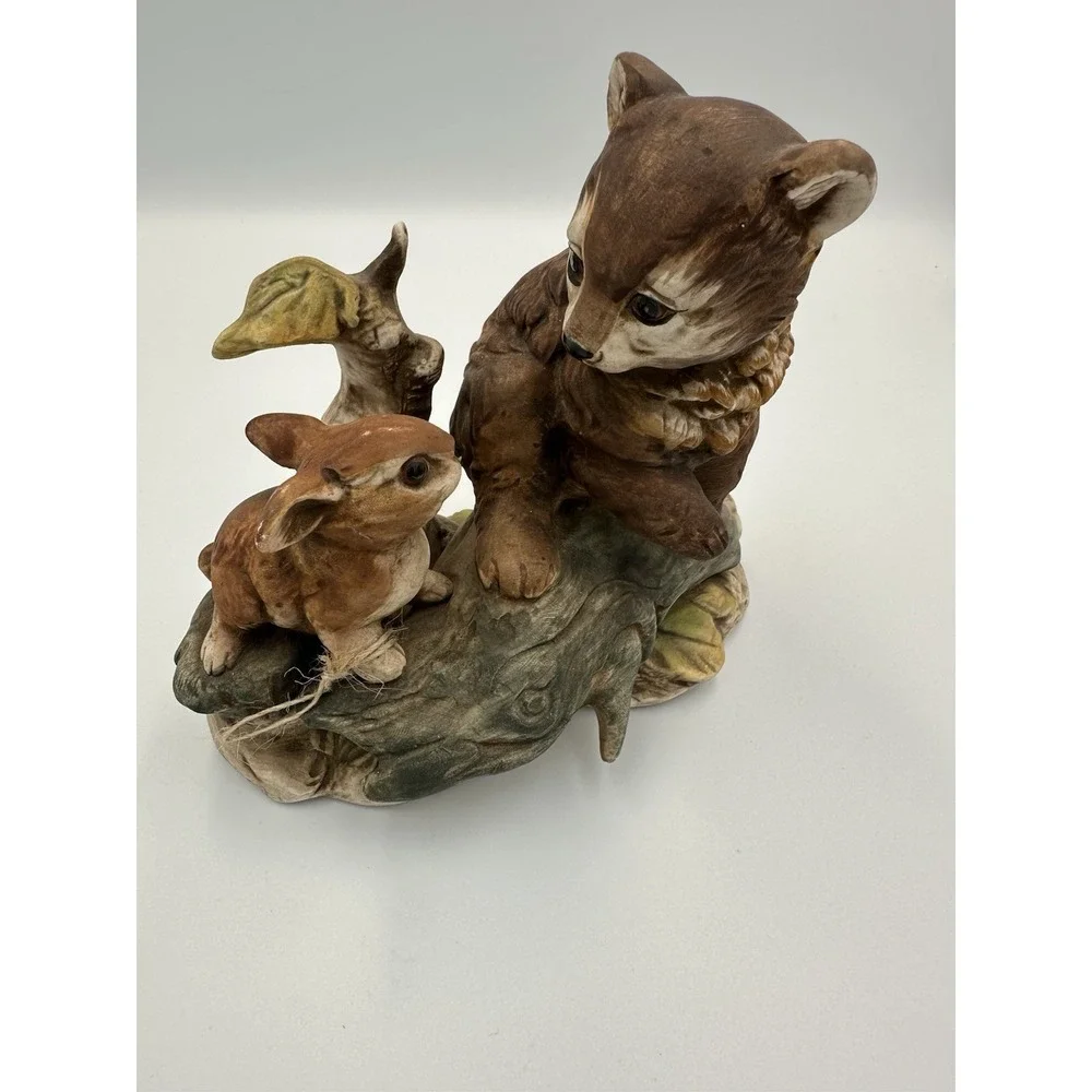 Vintage‎ UCAGCO Japan Bear & Rabbit Figurine Ceramic Animal Woodland Scene 6